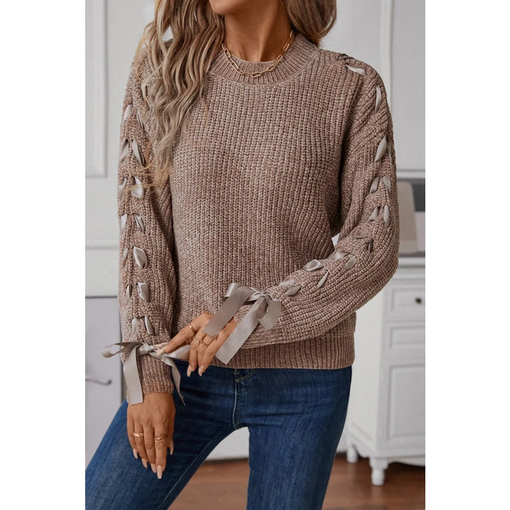 Bow tie accent sleeve sweater, size L